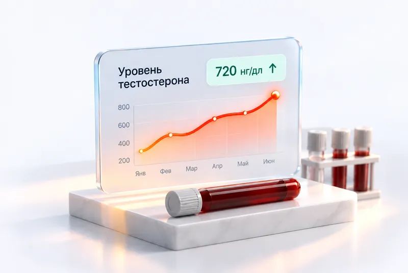 Пробирка с кровью и график уровня тестостерона